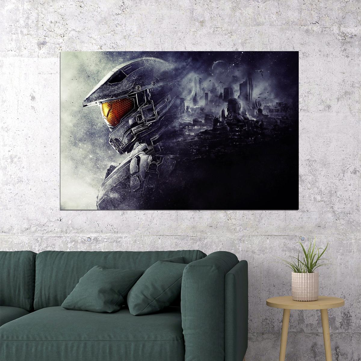 Halo Video Game Poster Sci-fi Shooter Wall Art Master Chief Print