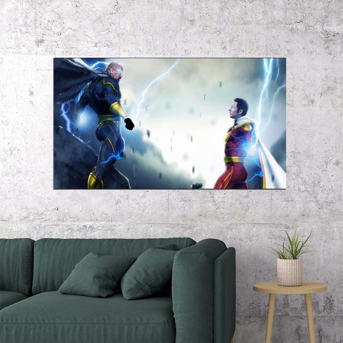 Shazam Vs Black Adam Comic Book Poster Epic Dc Superhero Wall Art