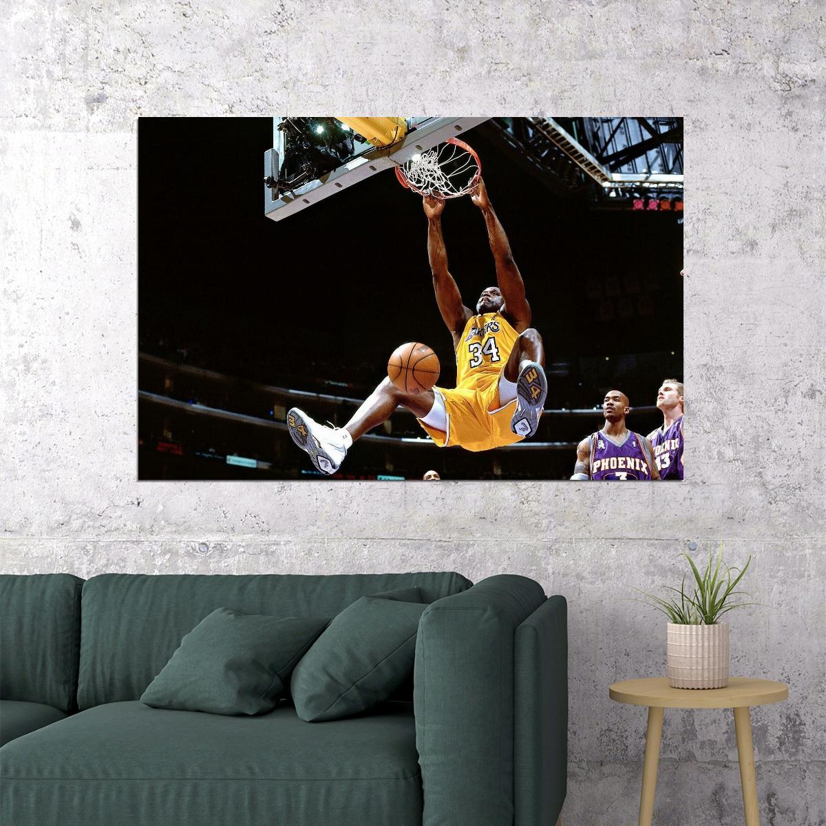 Shaquille O'neal Slam Dunk Nba Basketball Poster Legendary Player Motivational Sports Print