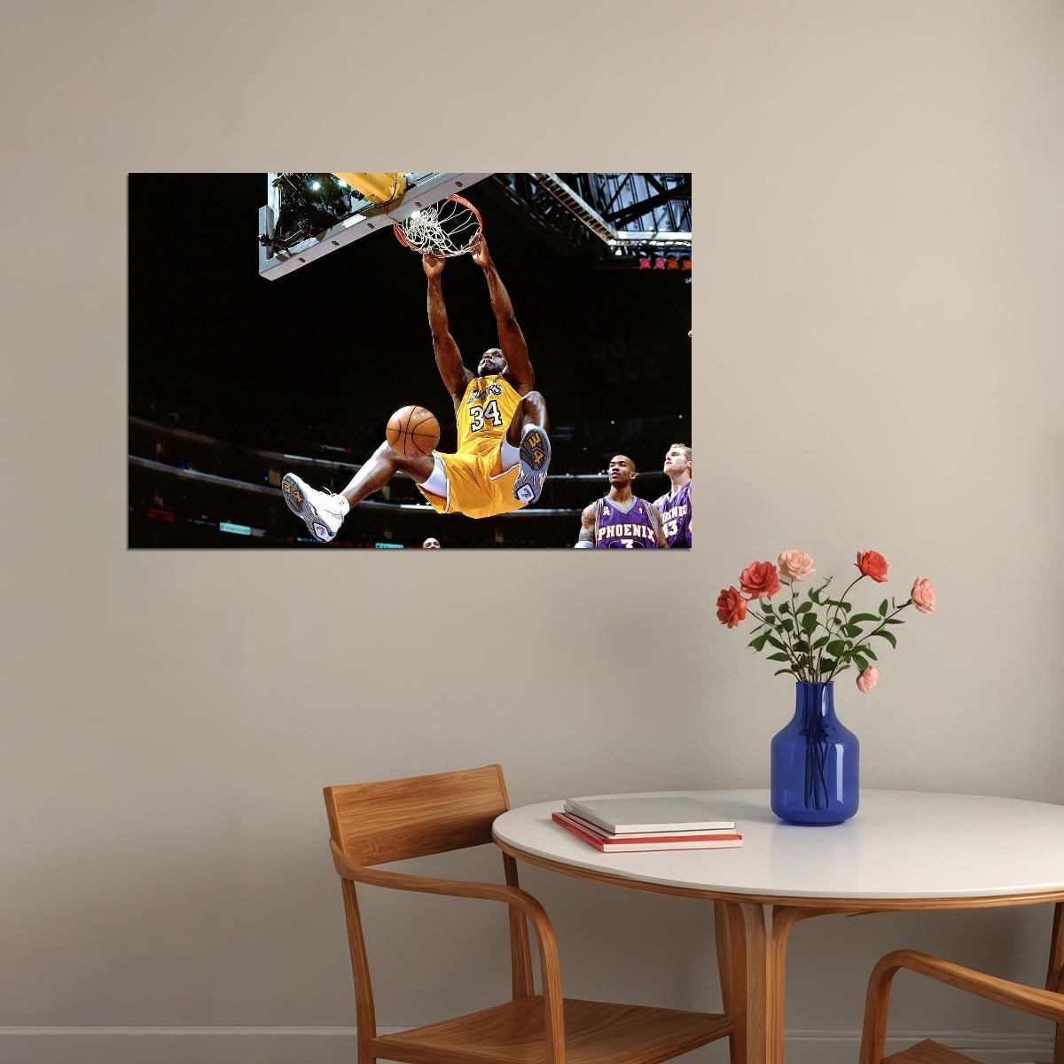 Shaquille O'neal Slam Dunk Nba Basketball Poster Legendary Player Motivational Sports Print