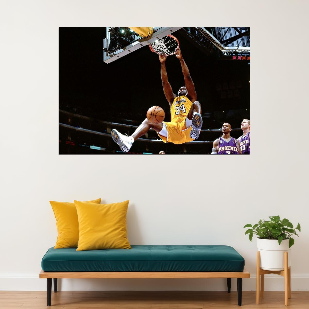 Shaquille O'neal Slam Dunk Nba Basketball Poster Legendary Player Motivational Sports Print