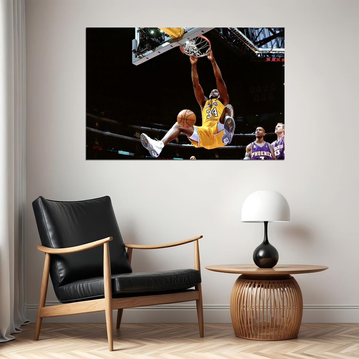 Shaquille O'neal Slam Dunk Nba Basketball Poster Legendary Player Motivational Sports Print