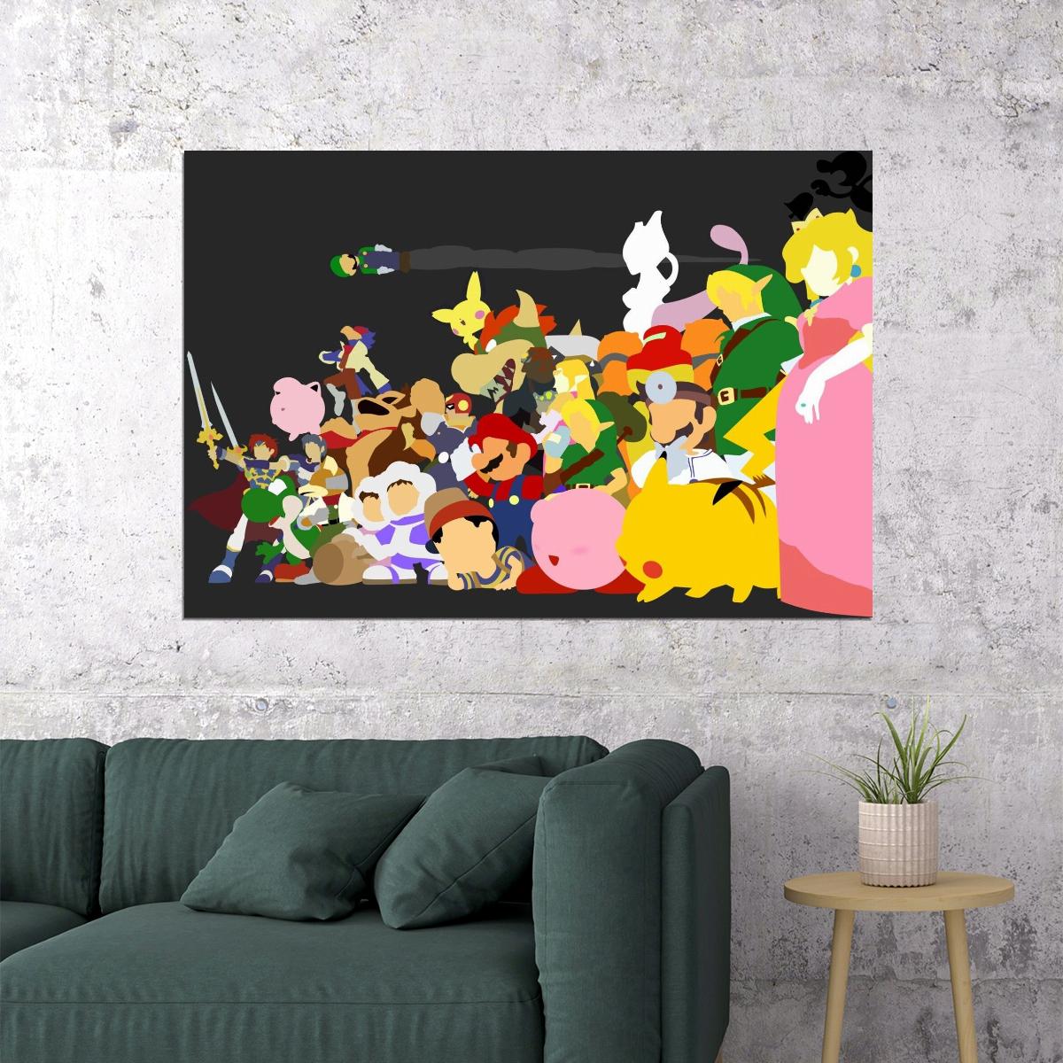 Super Smash Bros Nintendo Video Game Poster Iconic Fighting Game Wall Art