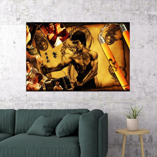 Bruce Lee Poster Martial Arts Legend Wall Art Action Star Print - xonomax