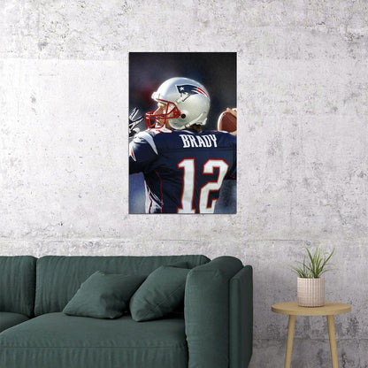 Tom Brady Nfl Football Poster Iconic Quarterback Star Art Inspirational Sports Print