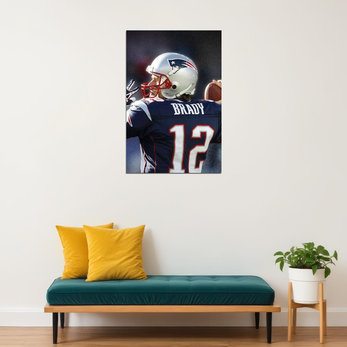 Tom Brady Nfl Football Poster Iconic Quarterback Star Art Inspirational Sports Print