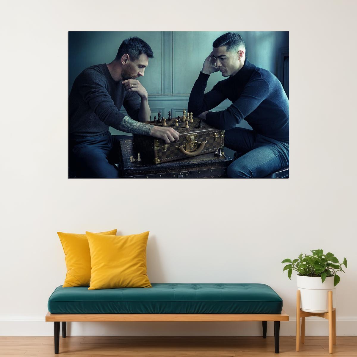 Cristiano Ronaldo And Messi Play Chess World Cup Poster Wall Art Print Home Wall Decor