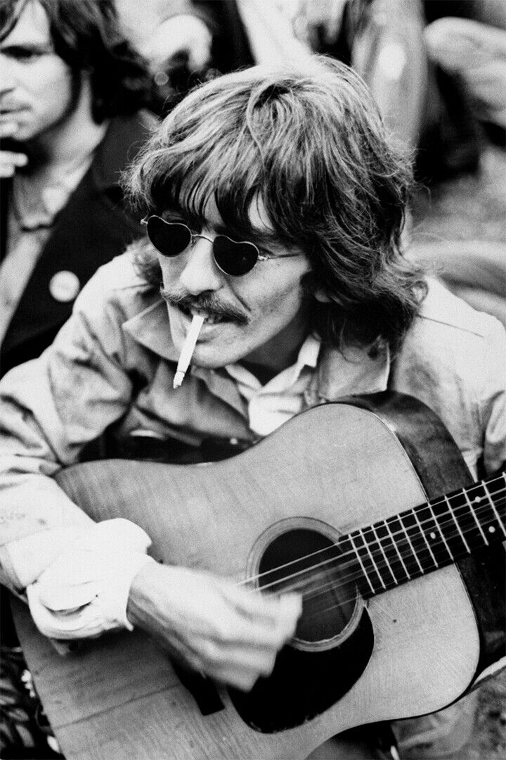 George Harrison Playing Guitar Poster Wall Art Print Home Wall Decor