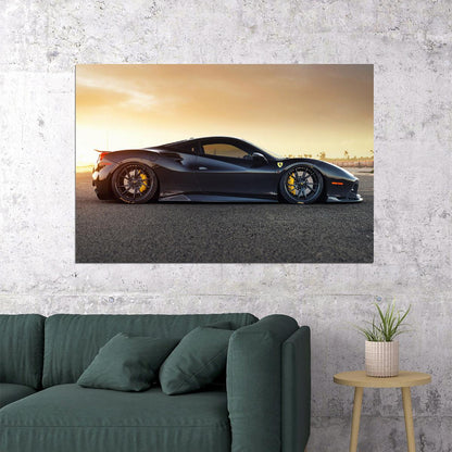 Black Ferrari 488 Gtb Sports Car Gravel Road Poster Wall Art Print Home Wall Decor