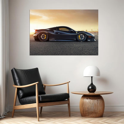 Black Ferrari 488 Gtb Sports Car Gravel Road Poster Wall Art Print Home Wall Decor