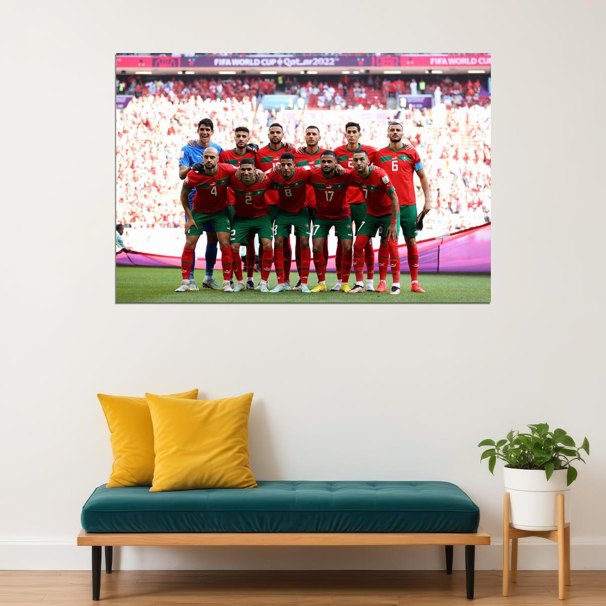 Morocco National Football Team World Soccer Fans 2022 Poster Wall Art Print Home Wall Decor - xonomax
