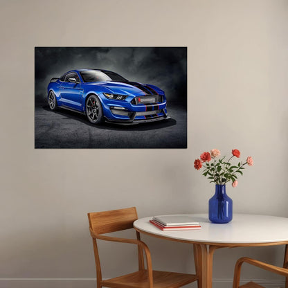 Ford Mustang Shelby Gt350 R Blue Car Poster Wall Art Print Home Wall Decor