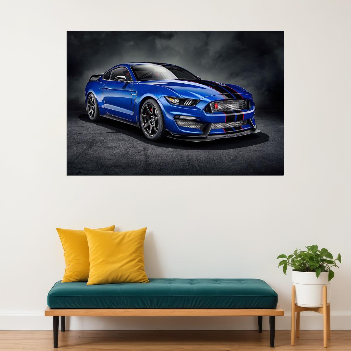 Ford Mustang Shelby Gt350 R Blue Car Poster Wall Art Print Home Wall Decor