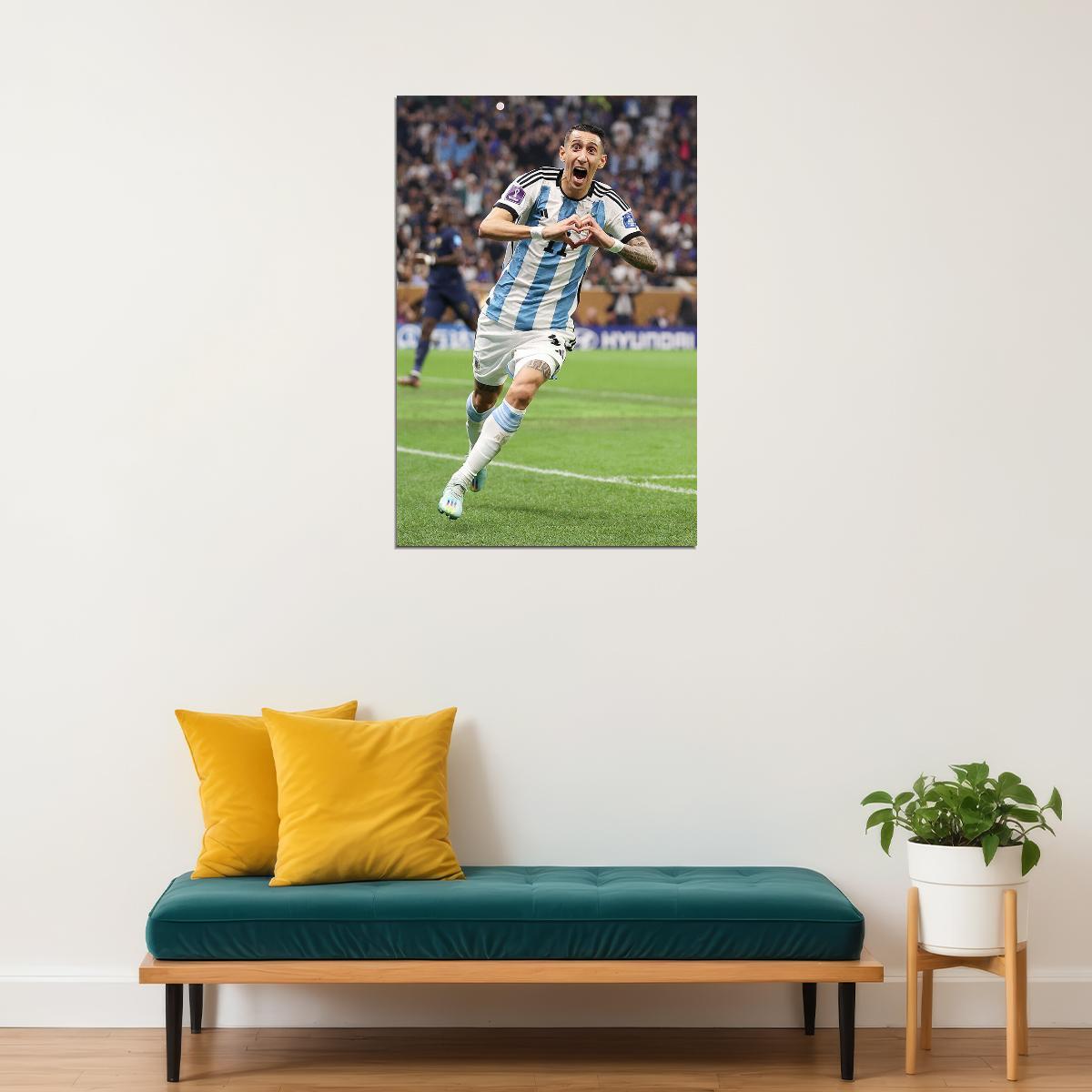 Di Maria Celebrating Goal Soccer 2022 Football Final Argentina Poster Wall Art Print Home Wall Decor