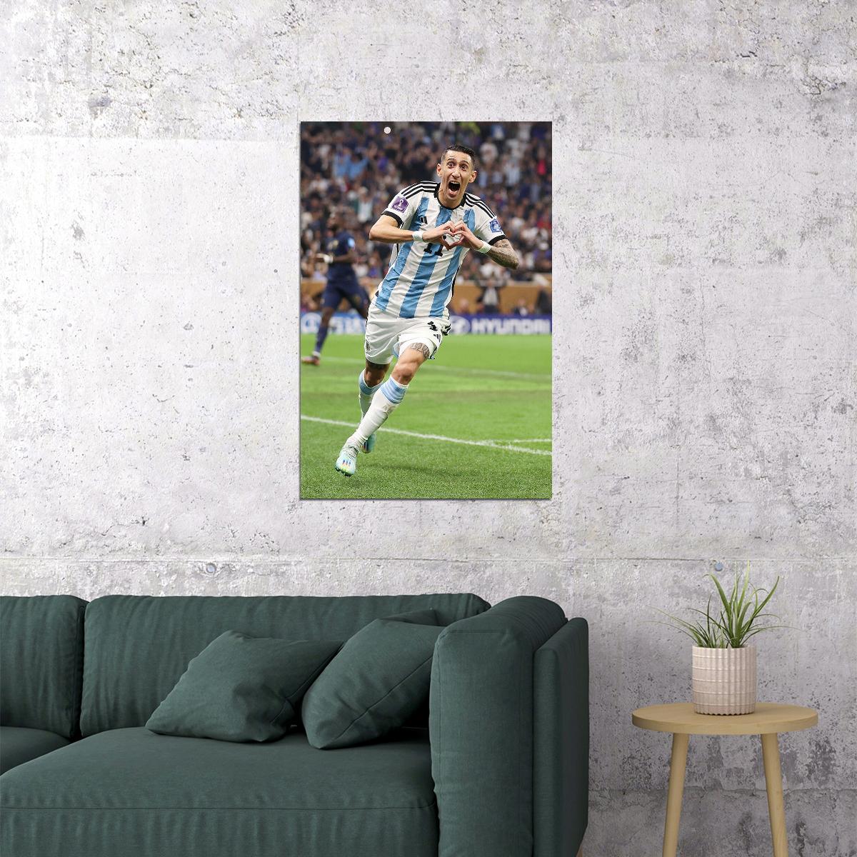 Di Maria Celebrating Goal Soccer 2022 Football Final Argentina Poster Wall Art Print Home Wall Decor