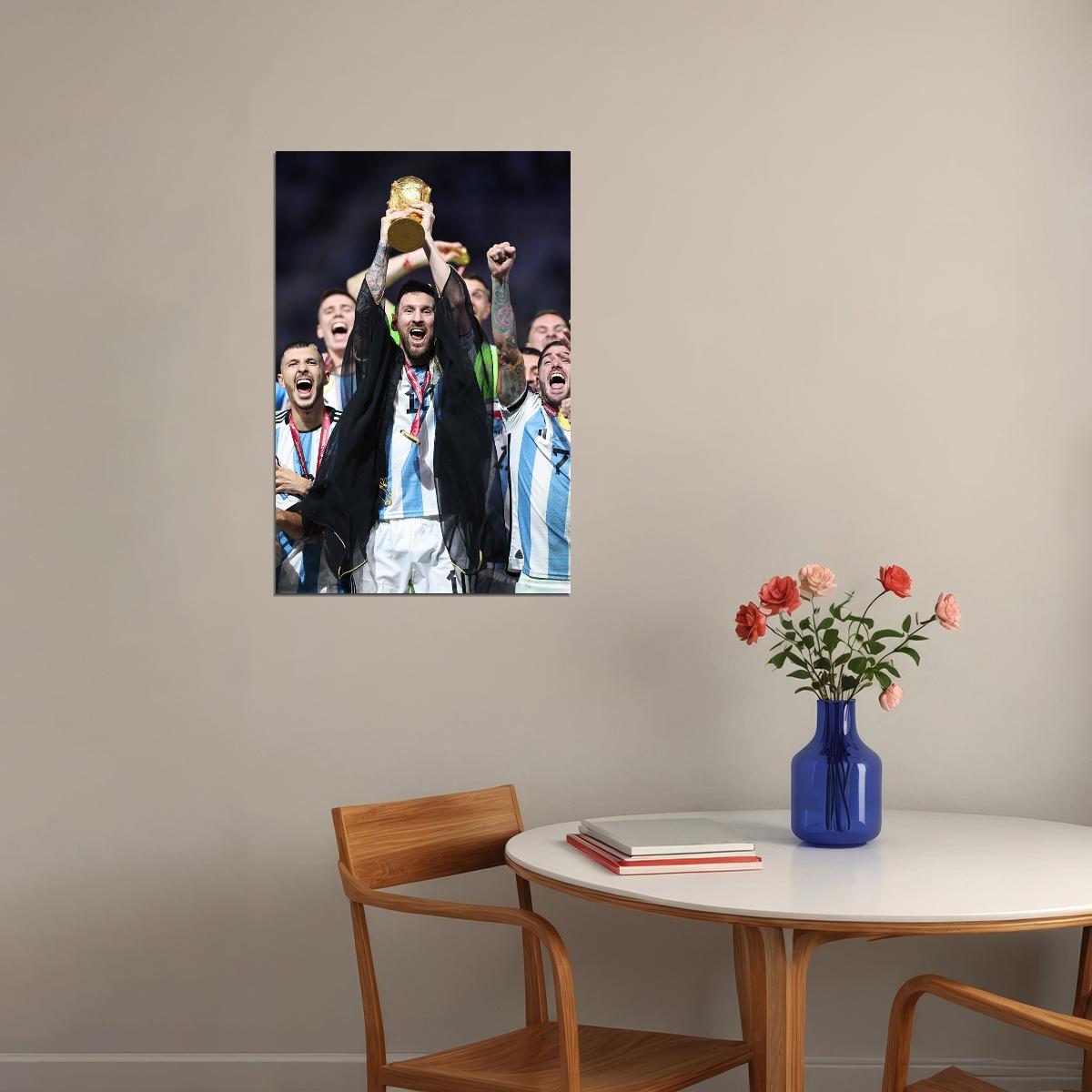 Lionel Messi Argentina Champions 2022 World Cup Soccer Trophy Poster Wall Art Print Home Wall Decor