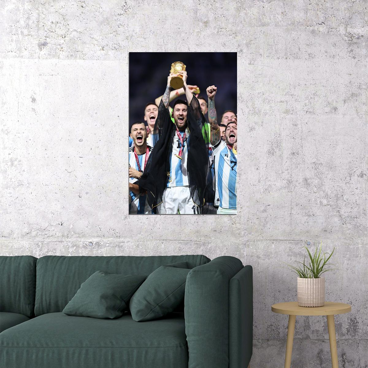 Lionel Messi Argentina Champions 2022 World Cup Soccer Trophy Poster Wall Art Print Home Wall Decor