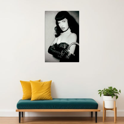 Bettie Page Black And White Close Up Poster Wall Art Print Home Wall Decor