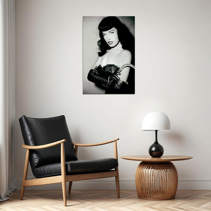 Bettie Page Black And White Close Up Poster Wall Art Print Home Wall Decor