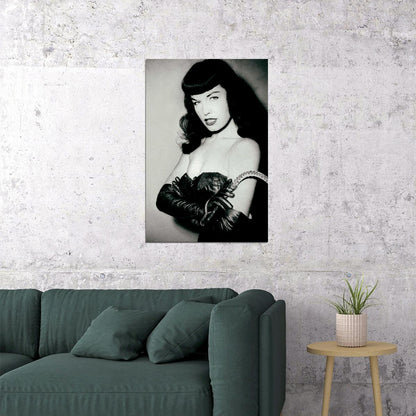 Bettie Page Black And White Close Up Poster Wall Art Print Home Wall Decor