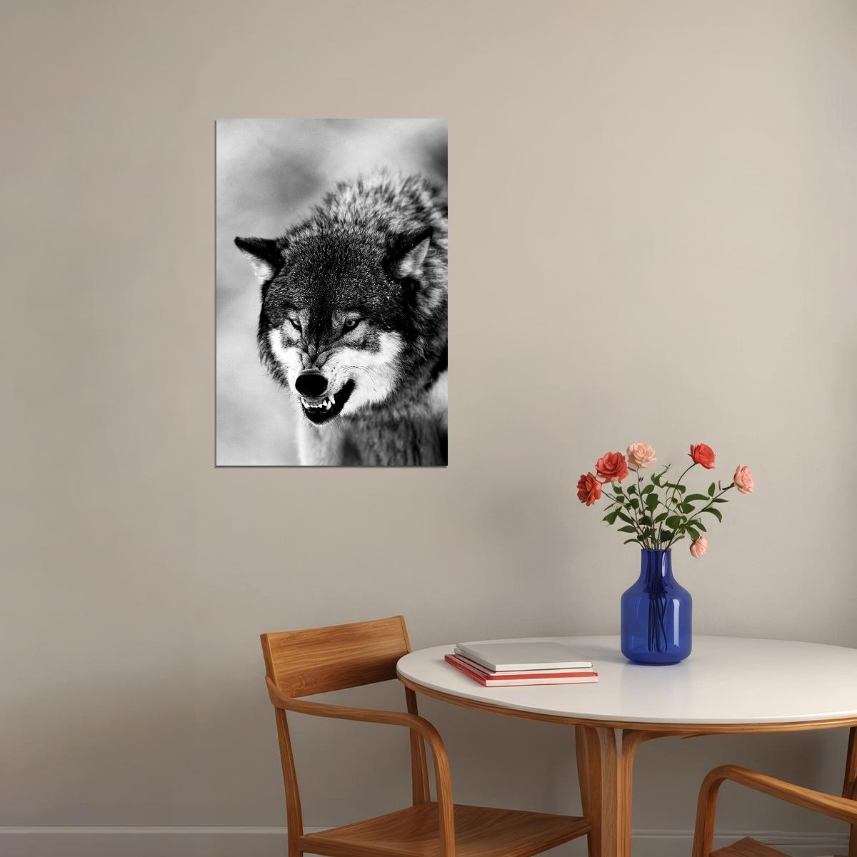 Angry Wolf Black White Animals Picture Poster Wall Art Print Home Wall Decor - xonomax