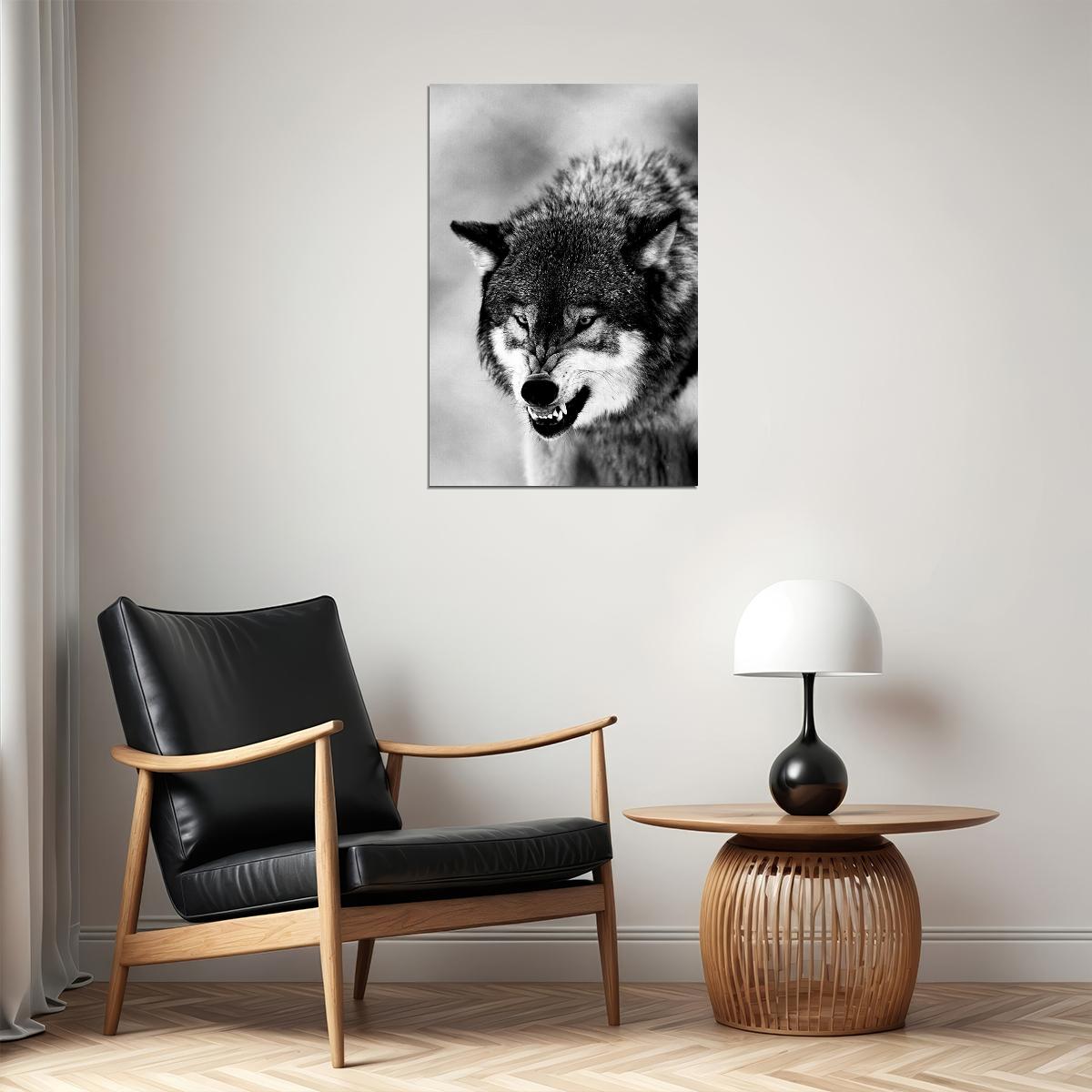 Angry Wolf Black White Animals Picture Poster Wall Art Print Home Wall Decor - xonomax