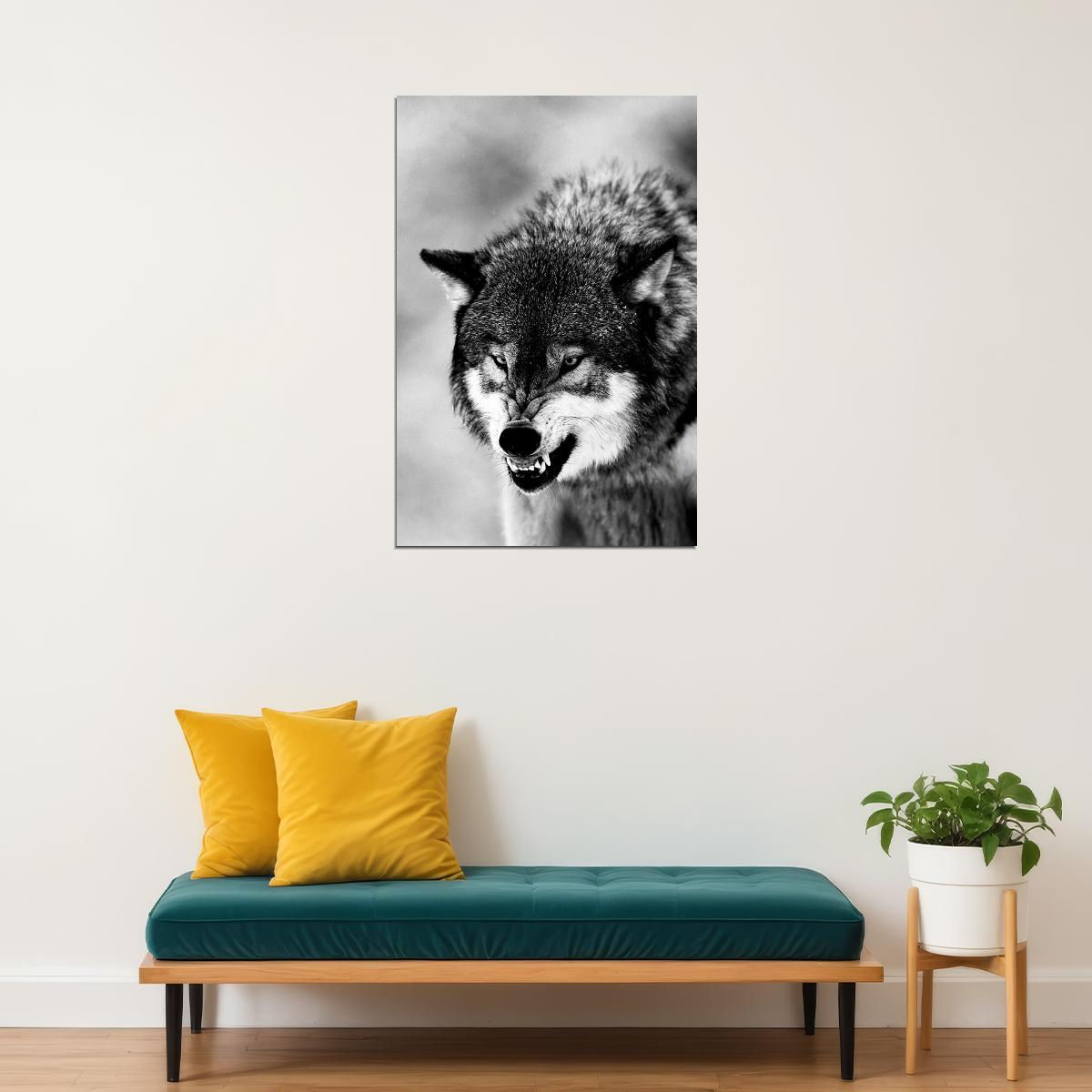 Angry Wolf Black White Animals Picture Poster Wall Art Print Home Wall Decor - xonomax