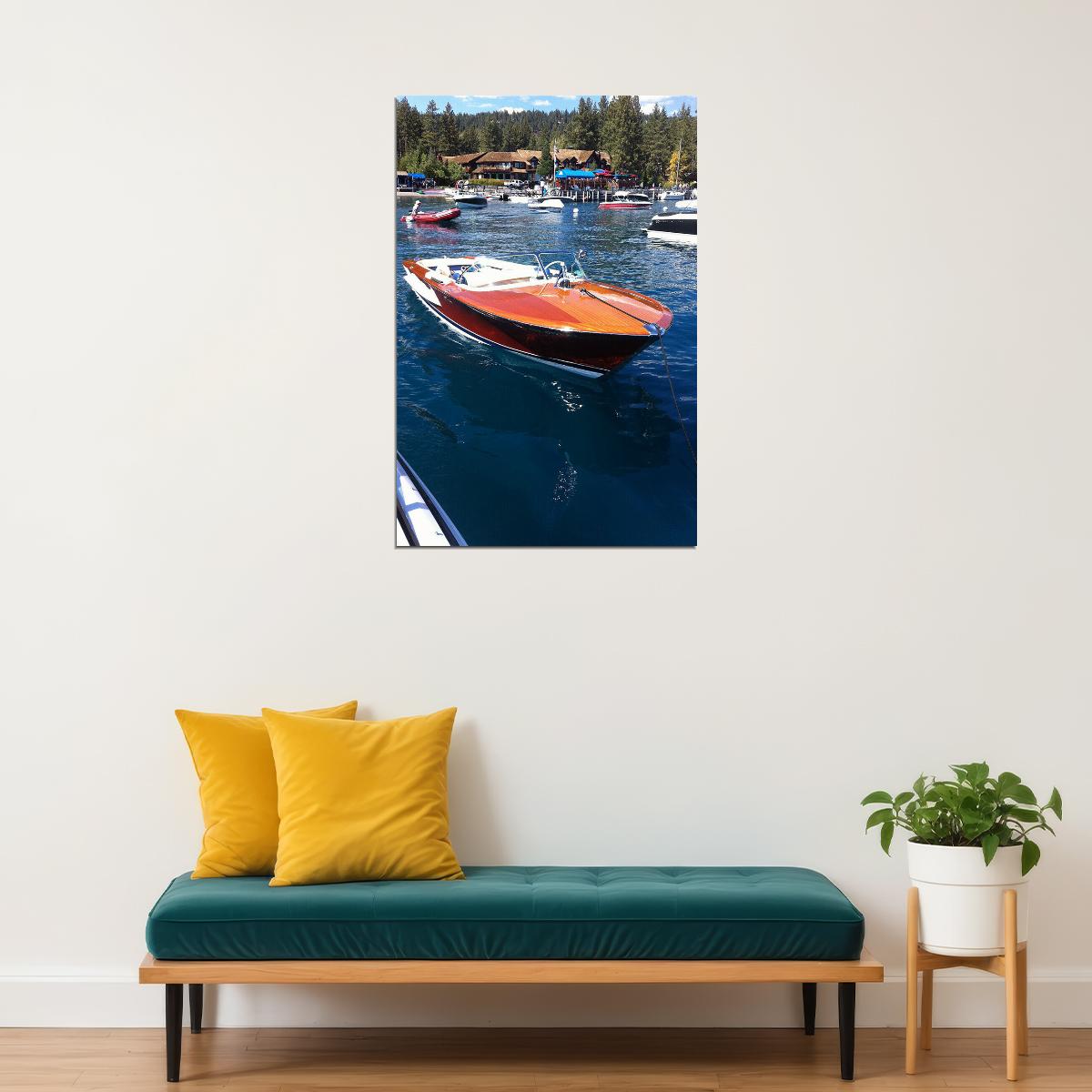 Boats At Lake Tahoe Watercraft Poster Wall Art Print Home Wall Decor