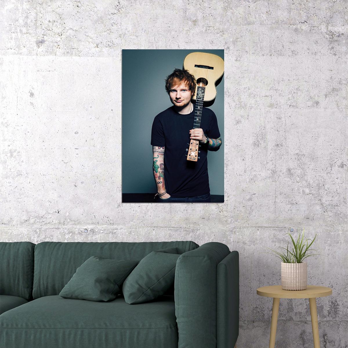 Ed Sheeran Music Singer Blue Background Poster Wall Art Print Home Wall Decor