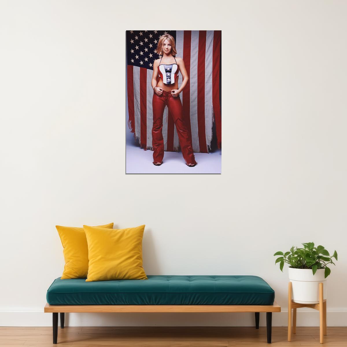 Britney Spears Pop Singer American Flag Poster Wall Art Print Home Wall Decor - xonomax