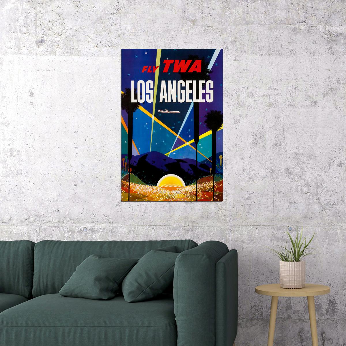 Twa Airlines Los Angeles Vintage Travel Poster Wall Art Print Home Wall Decor
