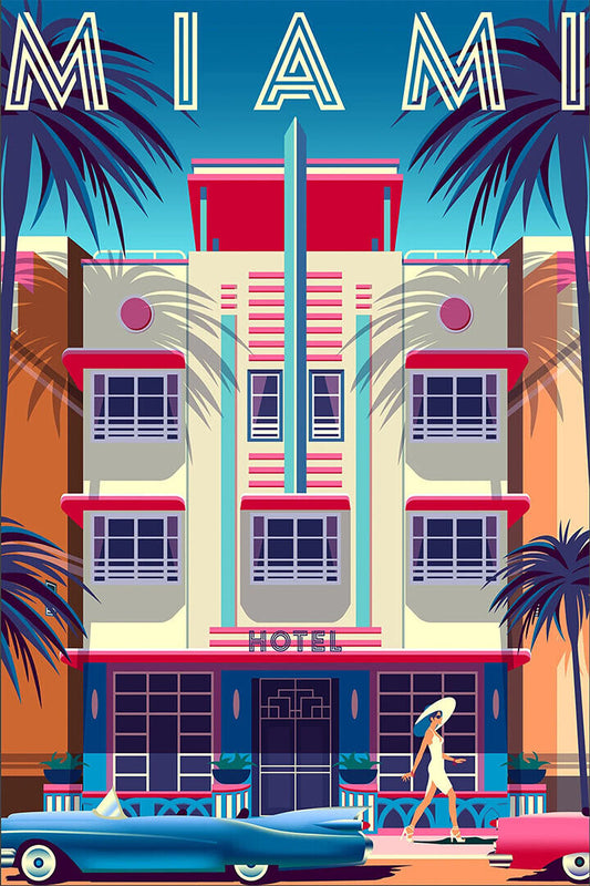 Miami Florida Holiday Vintage Style Travel Poster Wall Art Print Home Wall Decor