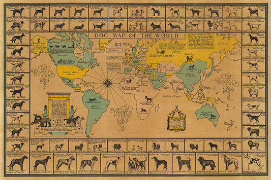 Dog Map Of The World 1933 Vintage Dog Breeds Poster Wall Art Print Home Wall Decor