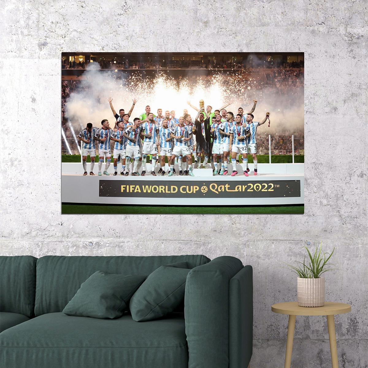 Argentina Soccer Team Celebrating Victory Football Champions Poster Wall Art Print Home Wall Decor