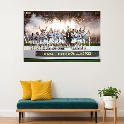 Argentina Soccer Team Celebrating Victory Football Champions Poster Wall Art Print Home Wall Decor