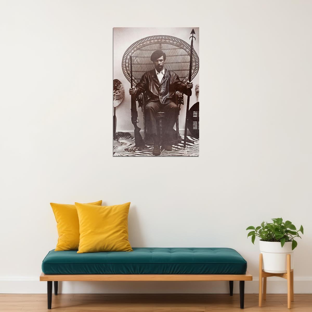 Huey Newton Seated In A Wicker Chair Poster Wall Art Print Home Wall Decor