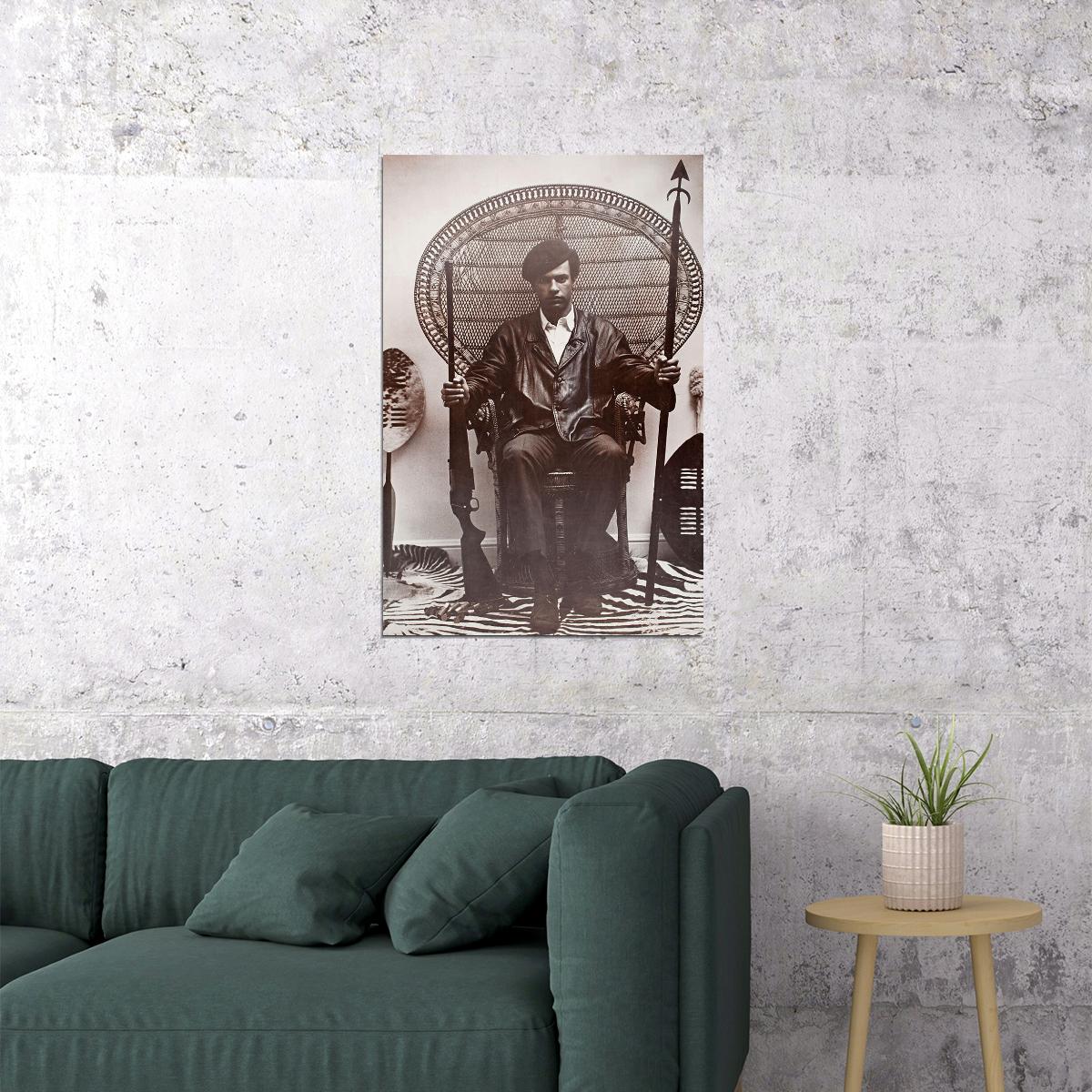 Huey Newton Seated In A Wicker Chair Poster Wall Art Print Home Wall Decor