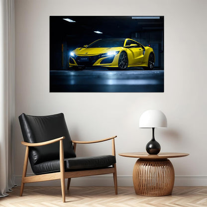 Honda Nsx Yellow Sporty Car Poster Wall Art Print Home Wall Decor