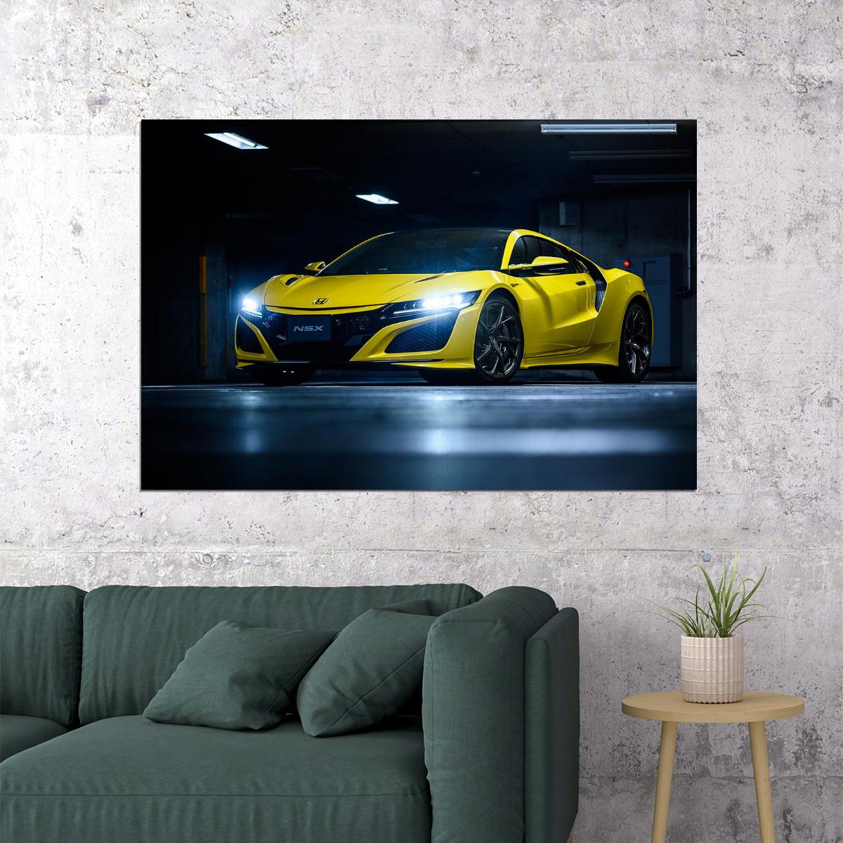 Honda Nsx Yellow Sporty Car Poster Wall Art Print Home Wall Decor