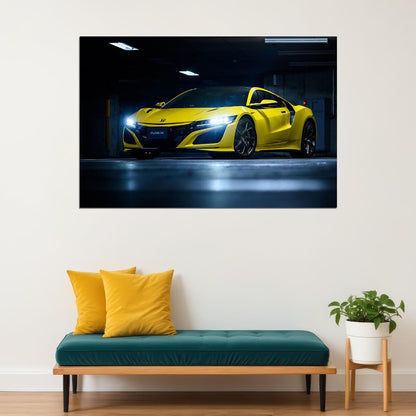 Honda Nsx Yellow Sporty Car Poster Wall Art Print Home Wall Decor