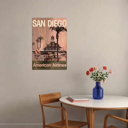 American Airlines San Diego Vintage Travel Poster Wall Art Print Home Wall Decor