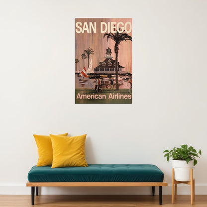 American Airlines San Diego Vintage Travel Poster Wall Art Print Home Wall Decor