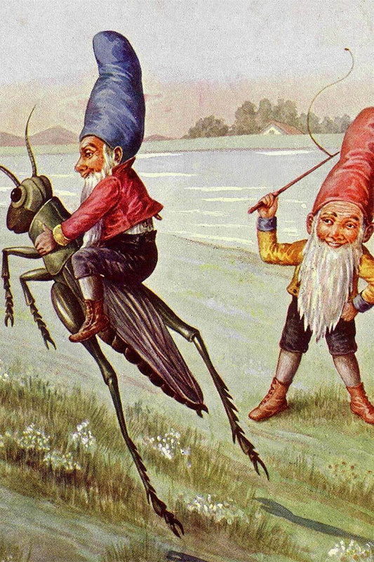 Elves On A Grasshopper Painting Fantasy Bugs Poster Wall Art Print Home Wall Decor