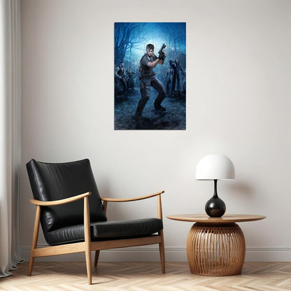 Resident Evil 4 Action Video Game Leon S. Kennedy Poster Wall Art Print Home Wall Decor