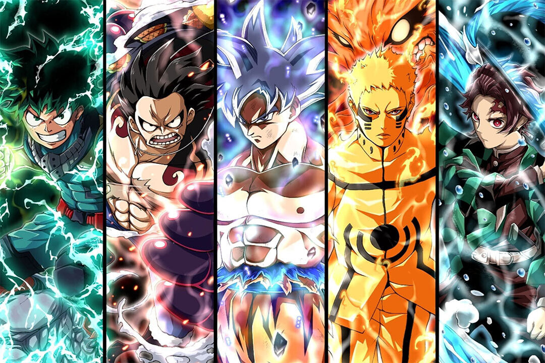 Izuku Luffy Goku Naruto Tanjiro Anime Collage Poster Wall Art Print Home Wall Decor - xonomax