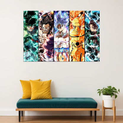 Izuku Luffy Goku Naruto Tanjiro Anime Collage Poster Wall Art Print Home Wall Decor - xonomax