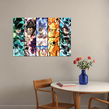 Izuku Luffy Goku Naruto Tanjiro Anime Collage Poster Wall Art Print Home Wall Decor - xonomax
