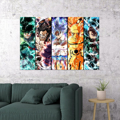 Izuku Luffy Goku Naruto Tanjiro Anime Collage Poster Wall Art Print Home Wall Decor - xonomax