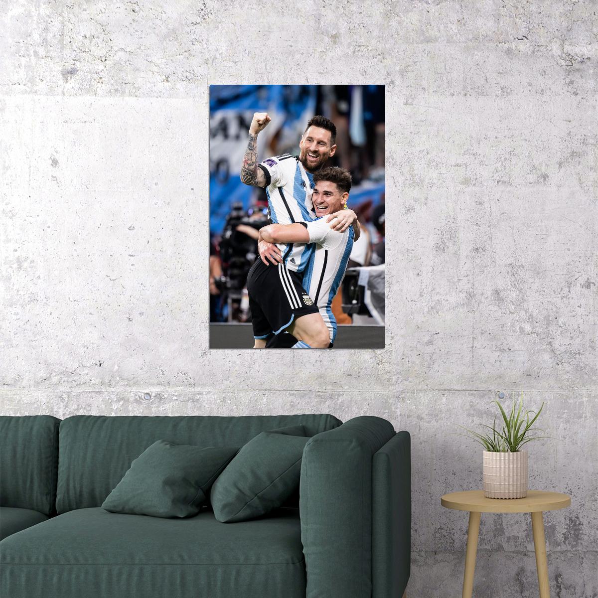 Lionel Messi Julian Alvarez Goal Celebration Argentina Poster Wall Art Print Home Wall Decor