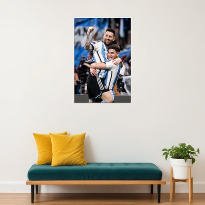 Lionel Messi Julian Alvarez Goal Celebration Argentina Poster Wall Art Print Home Wall Decor